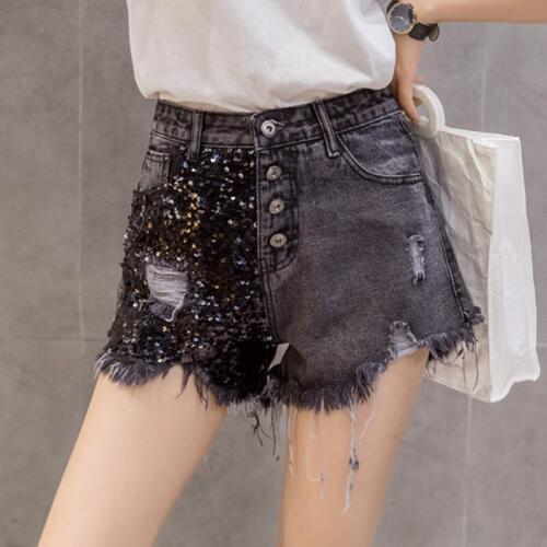 MUMUZI 2020 Short sequined Jeans Women Girls Vintage High Waist Denim Shorts Jeans Hot Pants ripped Trousers jeans for women