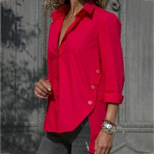 2021 Loose Oversize Designed Long Sleeve V-neck Spring Autumn Solid Basic Button Shirts Women Casual Red Plus Size Blouse Tops