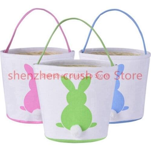 30pcs/lot 2019 Easter Day hot selling canvas easter tail bucket good quality easter basket tote bags kids gift bucket