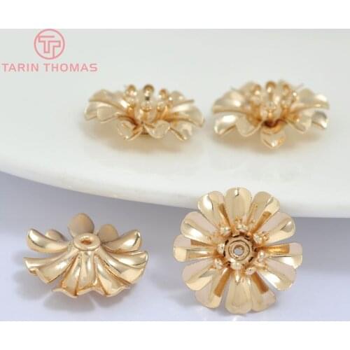 6PCS 15MM 24K Champagne Gold Color Plated Brass Flower Spacers Beads Caps High Quality Diy Jewelry Accessories