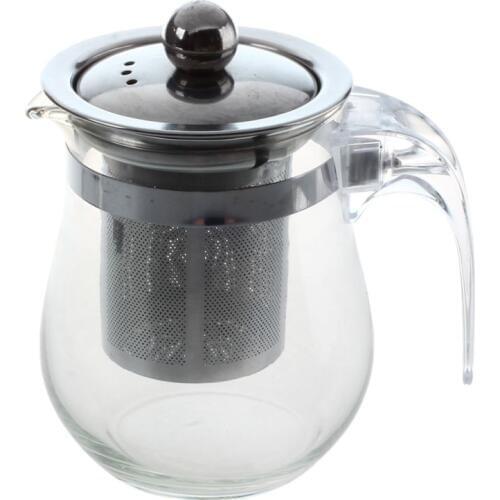 350mL Heat-resistant Clear Glass Teapot Stainless Steel Infuser Flower Tea Pot