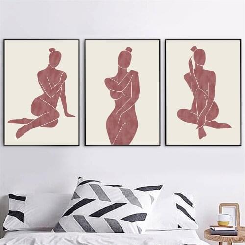 Terracotta Abstract Woman Wall Art Poster Sexy Lady Body Line Canvas Painting Figures Print Wall Pictures For Living Room Decor