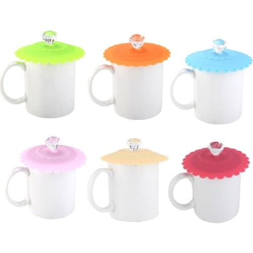 Diamond Silicone cup cover Dustproof Leakproof Tea Coffee Sealed Lids Cap Anti-dust Reusable Seal Suction Airtight Cup Cap #5O