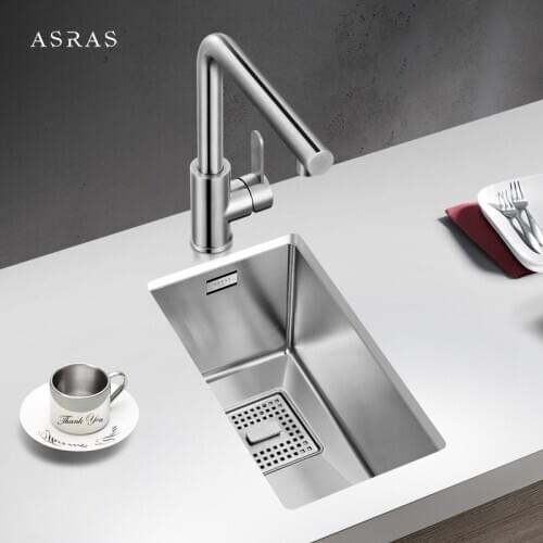 Asras 2643B 304 Stainless Steel Home Kitchen Handmade Small Sink Washbasin Bar Taichun Island Balcony Single-slot Basin