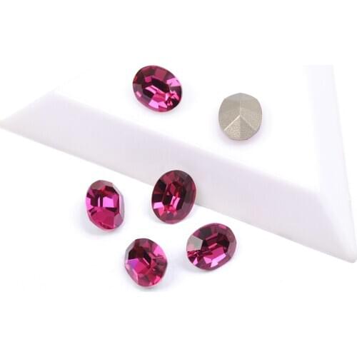 Best Quality Fancy Rhinestone Fuchsia Color Oval Shape 6x8mm 8x10mm Rhinestones Beauty Glitter Stones For Nail Art Decorations