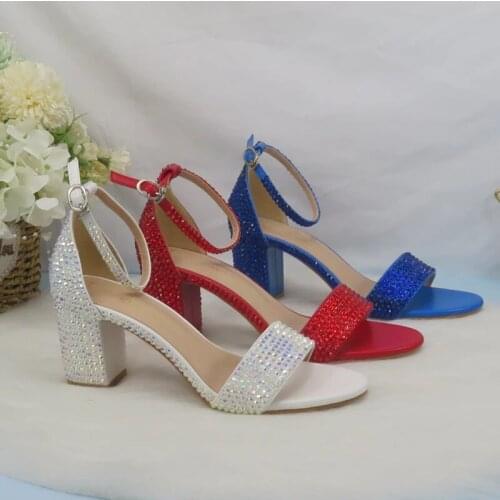 Summer Women Fashion Sandals Pearl Bridal Wedding Shoes Bridesmaid Crystal Party Dress Shoes Ankle Strap High Thick Heel