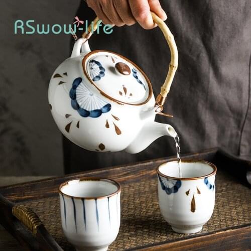 Japanese Ceramic Teapot Handle Pot with Filter Household Kung Fu Tea Set Restaurant Hotel Hand-painted Tea Cup Teapot Ceramic