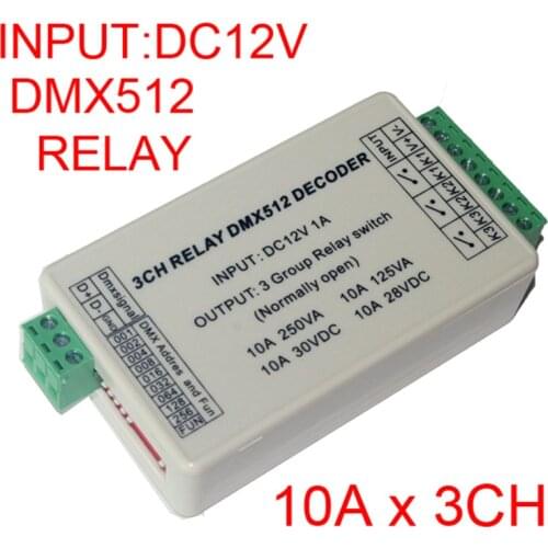 DC12V 10A*3 Channel DMX512 Relays 3CH 3 Group Switch On and Off LED RELAY Controller Dimmer Decoder