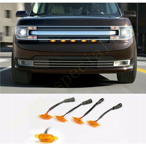 For Ford Flex 2013-2019 LED Car Front bumper Grille LED Amber Light Raptor Style Light Kit Decor W/ Wire Speed