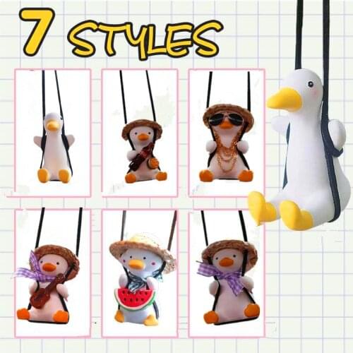 Gypsum Cute Anime Car Accessorie Swing Duck Pendant Auto Rearview Mirror Ornaments Birthday Gift Auto Decoraction Car Fragrance