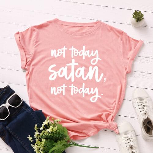 Graphic T Shirts for Women Cotton Short Sleeve Tee Female Shirt Tops Summer Casual Print Clothes Gifts Not Today Satan Halloween