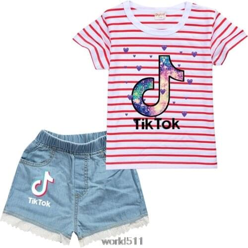 Girls Shorts Set Summer Clothes new Childrens Baby Casual Tik Tok T-shirt Girls Jeans pants Two-piece Suit For Teenager
