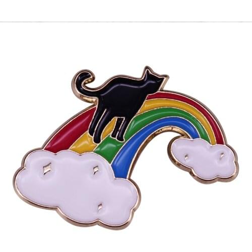 The Cat on The Rainbow Cloud Badge Cute Dream Fantasy
