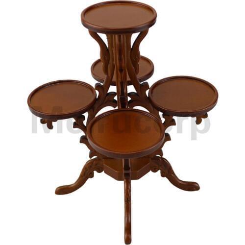 Doll 1/6 scale Hand carved Luxurious flower stand Walnut color