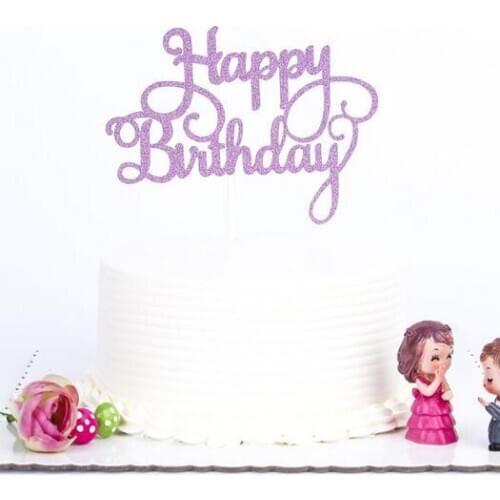 Fashion Hot Gold Silver Glitter Happy Birthday Party Cake toppers decoration for kids birthday party favors Baby Shower Decorati