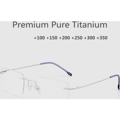 Mens Business Style Luxury Brand Rimless Pure Titanium Frame Blue Light Blocking Reading Glasses Frameless Presbyopia Eyewear