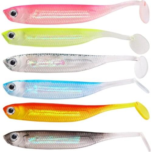10Pcs/Bag Fishing Soft Bait 2.2g/7cm T Tail Fish Fishing Lures Rainbow Color Sequin Swing Predator Jigging Wobbler Spinner Bait