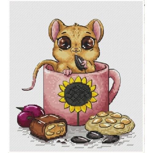 Mouse in cup Cross Stitch Kit Packages Counted Cross-Stitching Kits New Pattern NOT PRINTED Cross stich Painting Set