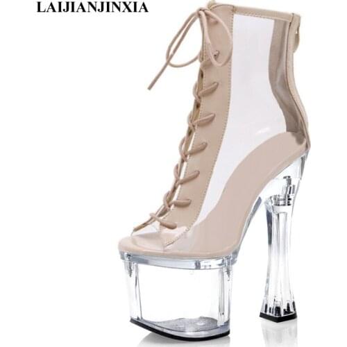 LAIJIANJINXIA New Peep Toe 18 Cm High Heels Ankle Boots Low Tube Womens Boots Platform Stripper Models Sexy Pole Dancing Shoes