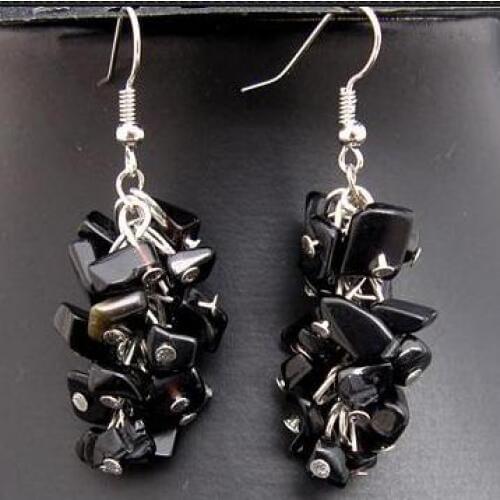 Wholesale Handwork Stone Earrings,Black A-gates Crystal Beads S925 Silvers Dangle Earring,Perfect Women Wedding Birthday Gift