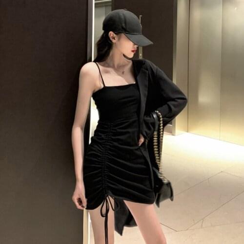 Dress Women Sleeveless All-match Pure Color Knee-Length Strapless Summer Dresses Shirring Casual Sexy Classic Simple Soft Newest