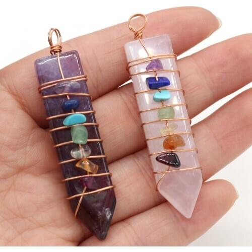 Handmade Wrap Pendulum 7 Chakra Pendant Healing Balance Reiki Natural Gem Stone Crystal Charms for Jewelry Making DIY Necklace