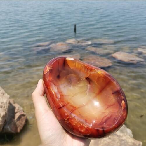 Natural red agate Crystal gemstone bowl meditation healing chakra polished carnelian crystal egg home decoration Madagascar