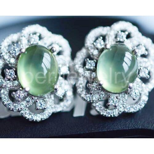 Natural real prehnite grapestone stud earring Free shipping 925 sterling silver Fine jewelry 2ct*2pcs gemstone #B962802