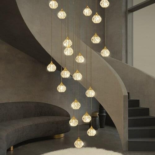 Chandelier living room postmodern simple Nordic restaurant duplex long staircase copper villa crystal luxury hall lamps