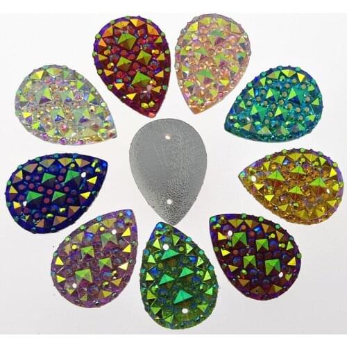 TopStone Sew On Teardrop Droplet Size 13x18,10x14mm Acrylic Resin Flatback Rhinestone for diy sewing on wedding Clothing