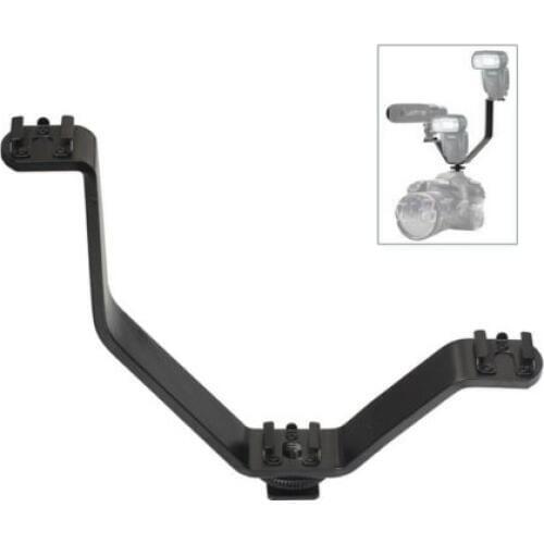 V Type Triple Hot Shoe Mount Flash Dual Bracket for Monitor Video LED Light ,Mic, 1/4" Threads on the Bottom Could Mount on Stan