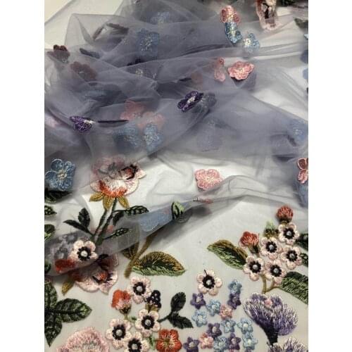 Top quality french lace fabric J-109685 flower embroidered tulle fabric for wedding dress