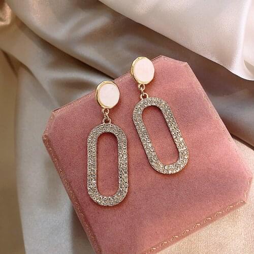 Fashion Luxury Full Rhinestone Oval Pendant Senior Earrings Temperament Female Long Elegant Earrings Female Wedding Earrings