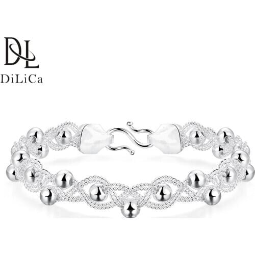 DiLiCa Elegant Silver Plated Bracelets for Women Knitted Beads Cuff Bangle Bracelet Jewelry Female Gift Bracelet