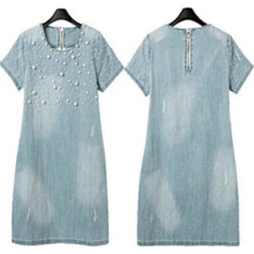 Womens Casual Denim Dress vestidos feminina Summer Spring Style Beaded Party Dresses 2021 Plus Size 4XL Women Jeans Sundress