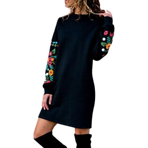 Spring Autumn O-Neck Long Sleeve Embroidered Women Sweatshirt Dress 2021 New Robe Fashion Solid Loose Ladies Mini Dress Vestidos