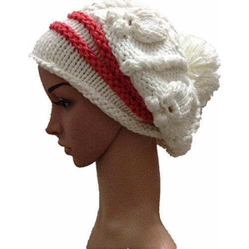 BomHCS Winter Thick Handmade Knitted Hat Women Warm Beanies Outdoor Cap