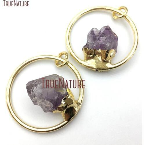 10Pcs Amethysts Pendant Hoop Gold Plating Round Shape Pendant 35mm PM12684