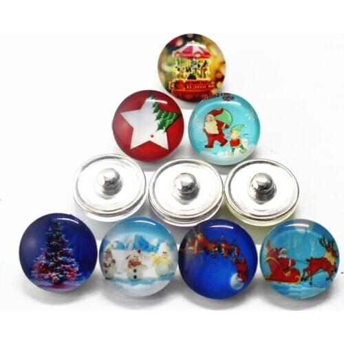 12pcs/lot glass Christmas snap buttons 18mm leather clasp snap button Bangles snap bracelet jewelry