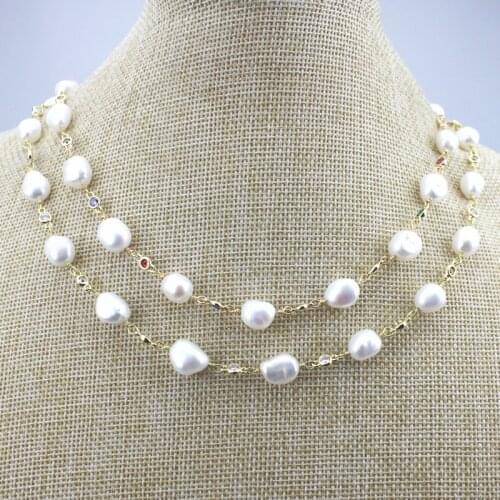 16inch 5str/lot New design freshwater pearl necklace,multi color cubic zirconia charm component, fashion necklace chain jewelry
