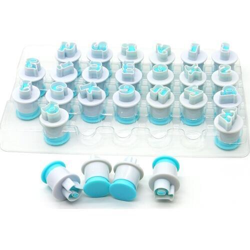 26 English Letters & Numbers Plastic Spring Stamper Fondant Pastry Biscuit Cookie Molding Press Cutter Cake Decorating Tools