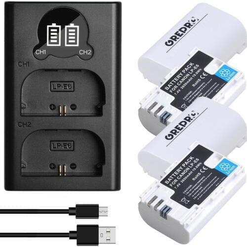 4Pcs 2650 mAh LP-E6 LP E6 LPE6 batteries + LED Dual Charger for Canon 5D Mark II III 7D 60D EOS 6D 70D 80D for canon accessories