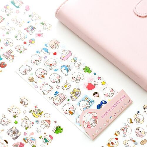 6 sheets/lot cute Dog with Big Ear PVC Decorative Stickers Diary Sticker Scrapbook Decoration PVC Stationery Stickers