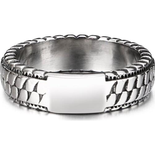 6mm Width Quality Titanium Ring for Men and Women Stainless Steel Plaid Punk Ring
