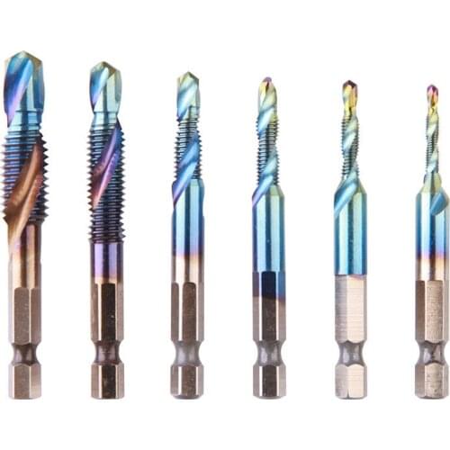6pcs/set Hand Tap Drill Bits HSS Screw Spiral Point Thread M3 M4 M5 M6 M8 M10 High Speed Steel Hex Shank Machine Taps Kit
