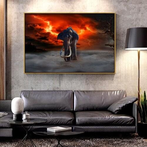 Artcozy Oil Canvas Painting elephant_lightning For Home Decoration Wall Art