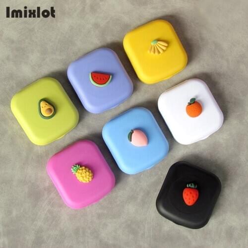 Lovely Fruit Pattern DIY Strawberry Banana Orange Pocket Mini Contact Lens Case Travel Kit Holder Mirror Lenses Box Container
