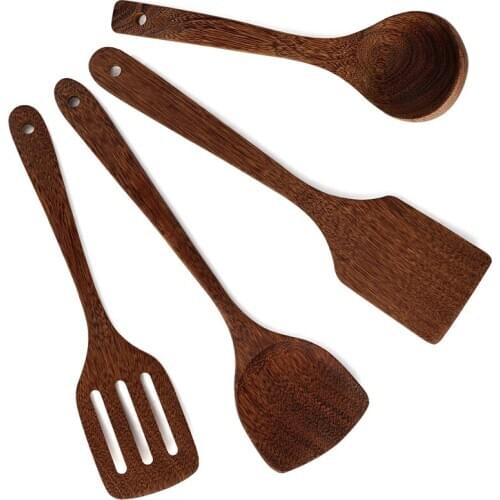 Wooden Spoons for Cooking Kitchen Utensil Set Of Unpainted and Wax-Free Handmade By Natural Wenge Wood Cooking Utensils Set Incl
