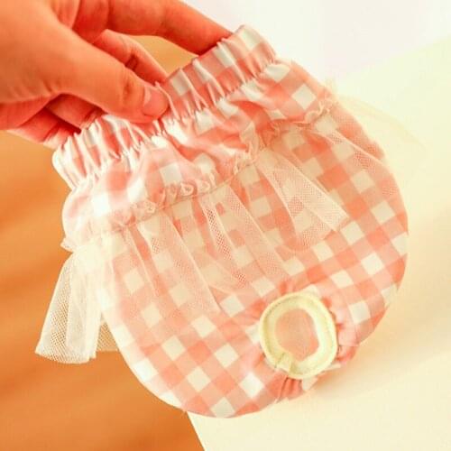 Girl Female Animal Pet Physiological Pants Plaid With Tutu Lace Dog Shorts Pants For Cats Underwear Bulldog Shih Tzu