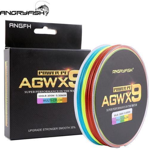 HobbyLane ANGRYFISH Diominate Multicolor X9 PE Line 9 Strands Weaves Braided 300m/327yds Super Strong Fishing Line 15LB-100LB